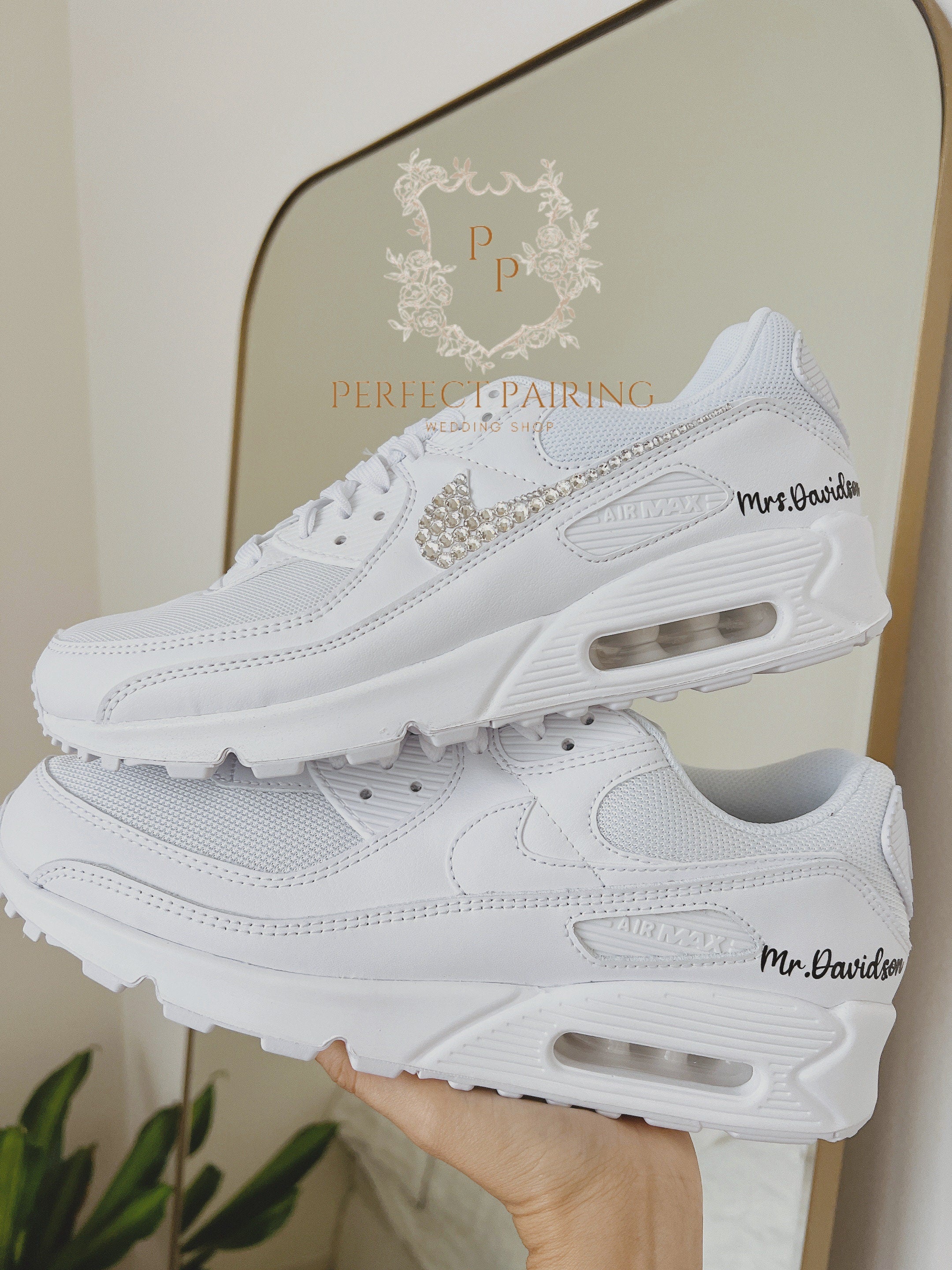 Wedding Sneakers For Mrs And Mr Air Max 90 Nike Wedding Custom Shoes For Bride And Groom Rhinestones