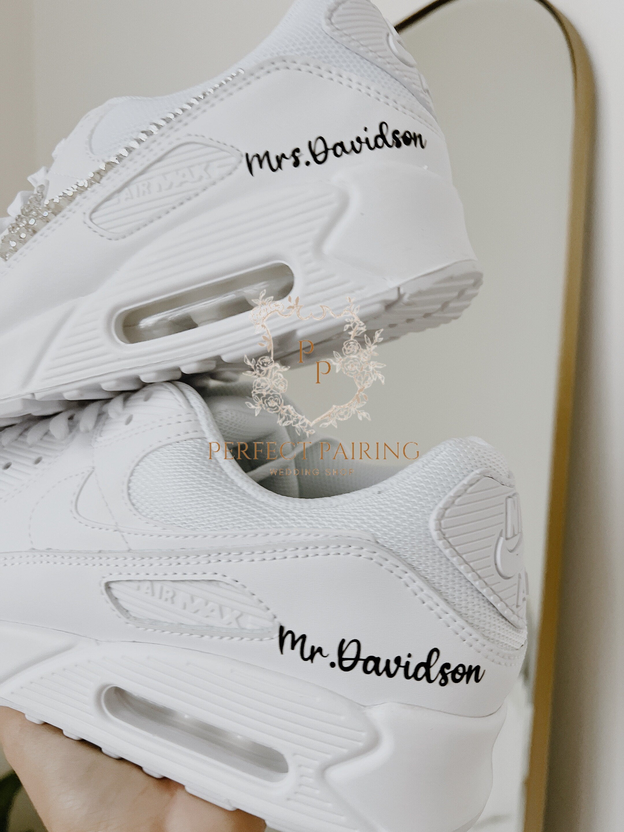 Wedding Sneakers For Mrs And Mr Air Max 90 Nike Wedding Custom Shoes For Bride And Groom Rhinestones