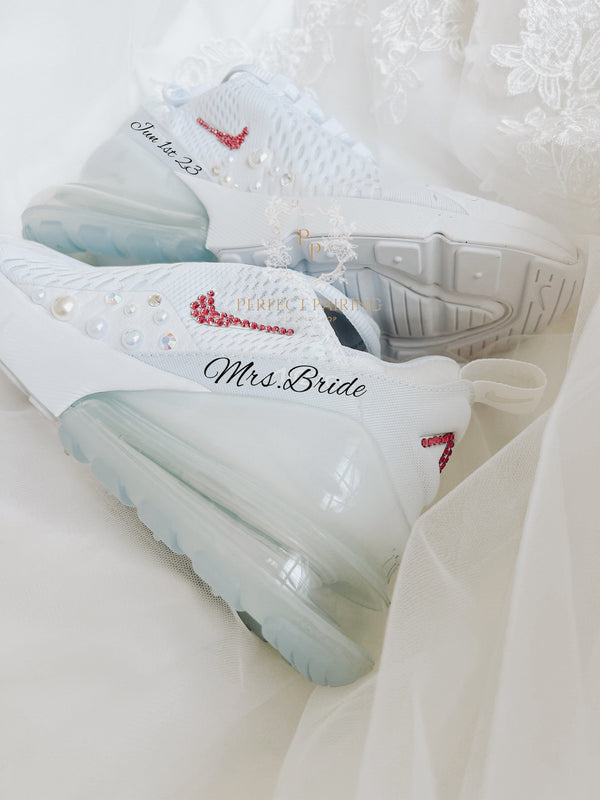 Wedding Shoes Custom Nike Air Max 270 Pearls and Diamonds