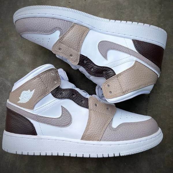 Custom Jordans White Taupe Black