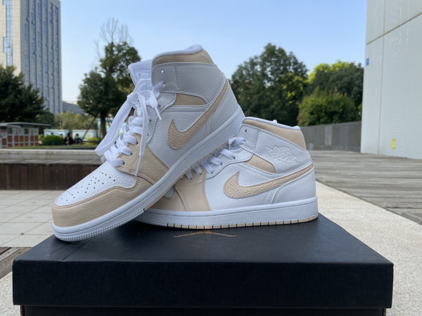 Custom Jordans Beige White Mid