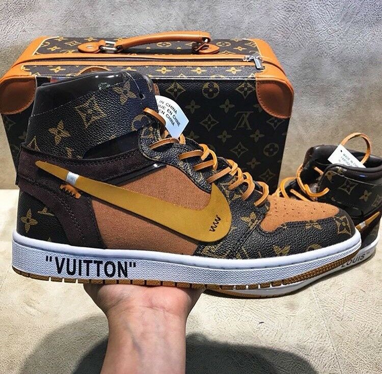 Custom Jordans Brown Khaki LV Logo High