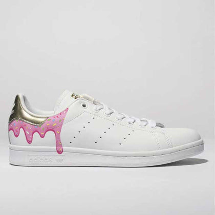 Custom Adidas White With Pink Drip Design