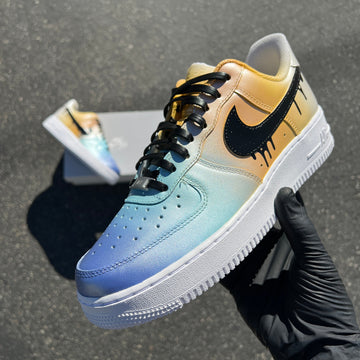 Custom Air Force 1 Baby Blue And Yellow With Dripping Pattern