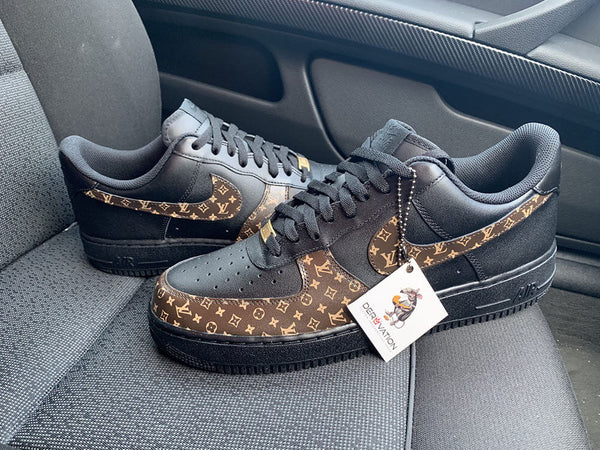 Custom Air Force 1 Black Brown LV Logo