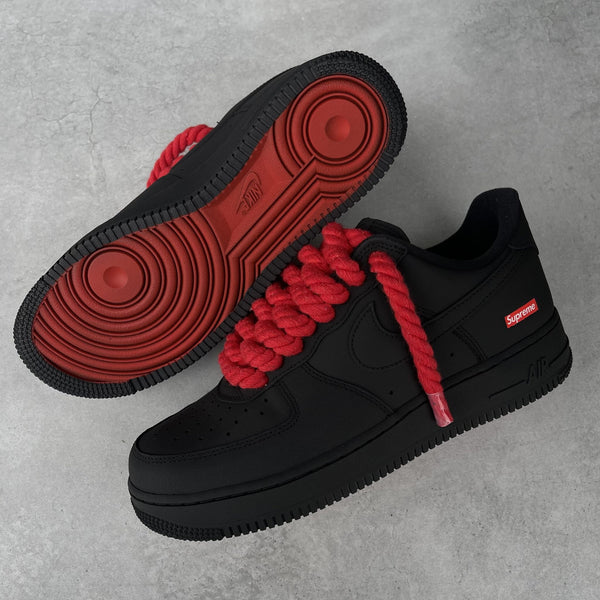 Custom Air Force 1 Black Red Rope Design