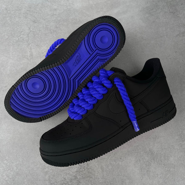 Custom Air Force 1 Black With Dark Blue Laces And Outsole