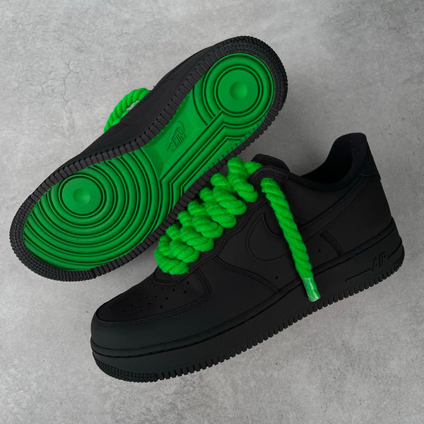 Custom Air Force 1 Black With Green Laces And Outsole