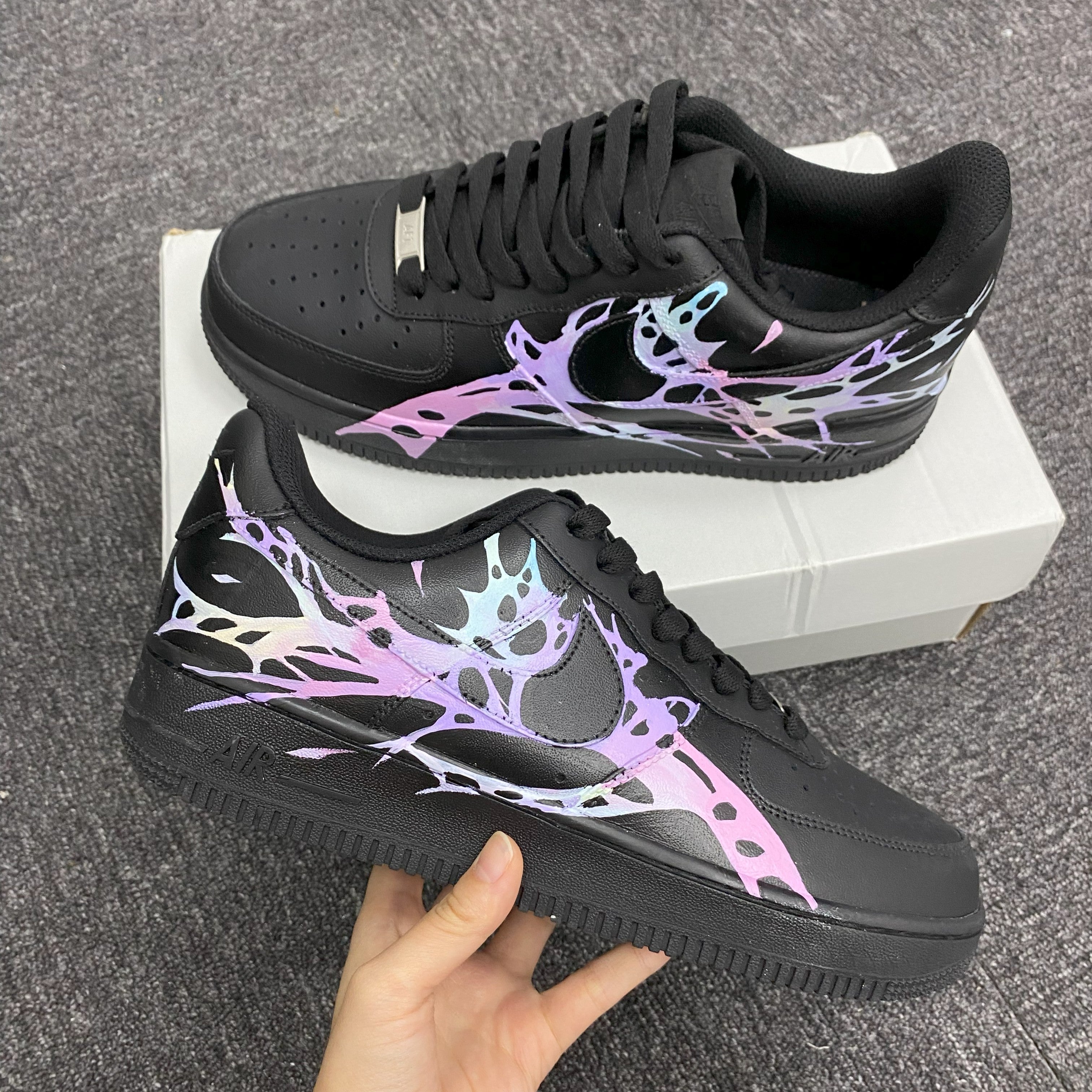 Custom Air Force 1 Black With Pastel Pink And Blue Patterns 