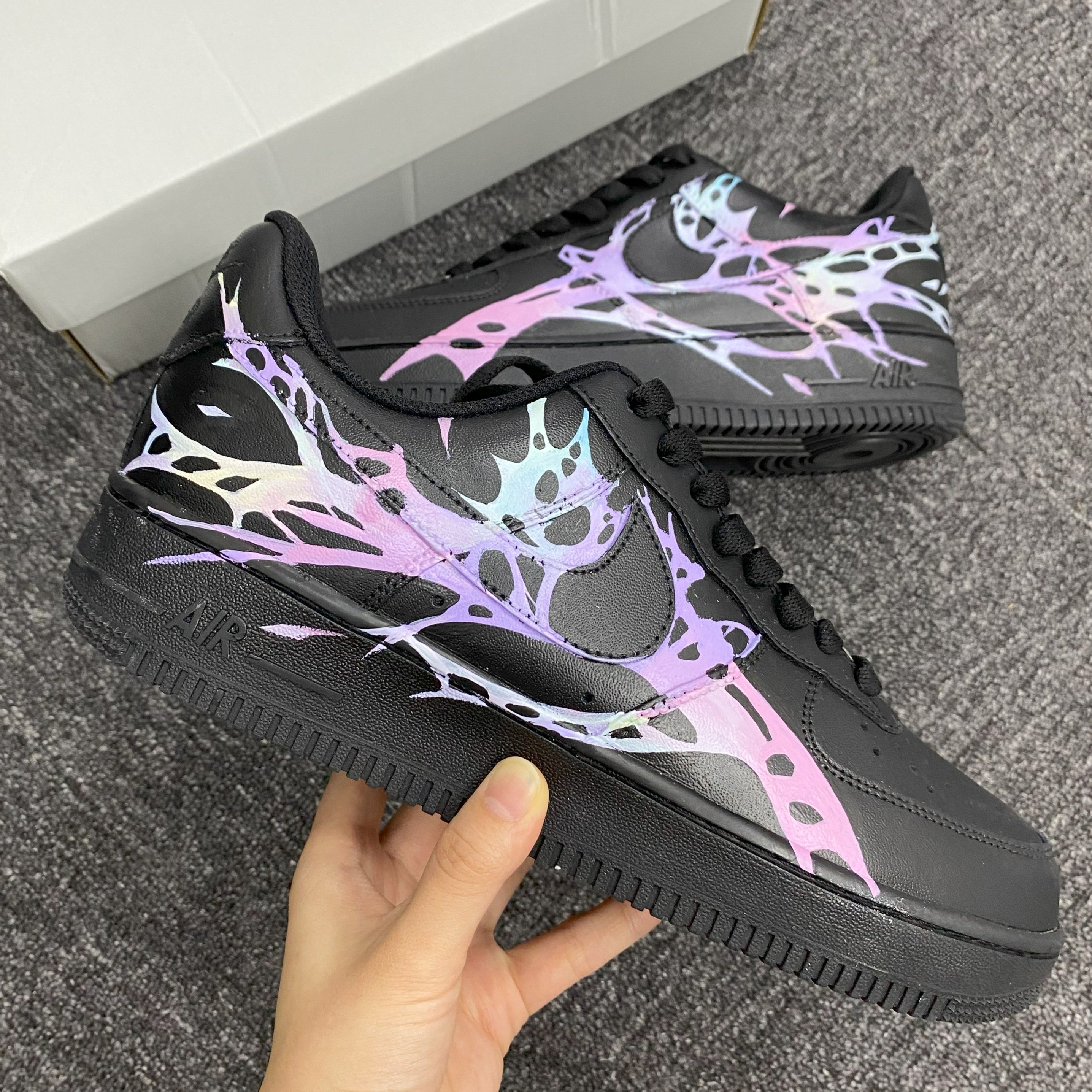 Custom Air Force 1 Black With Pastel Pink And Blue Patterns 