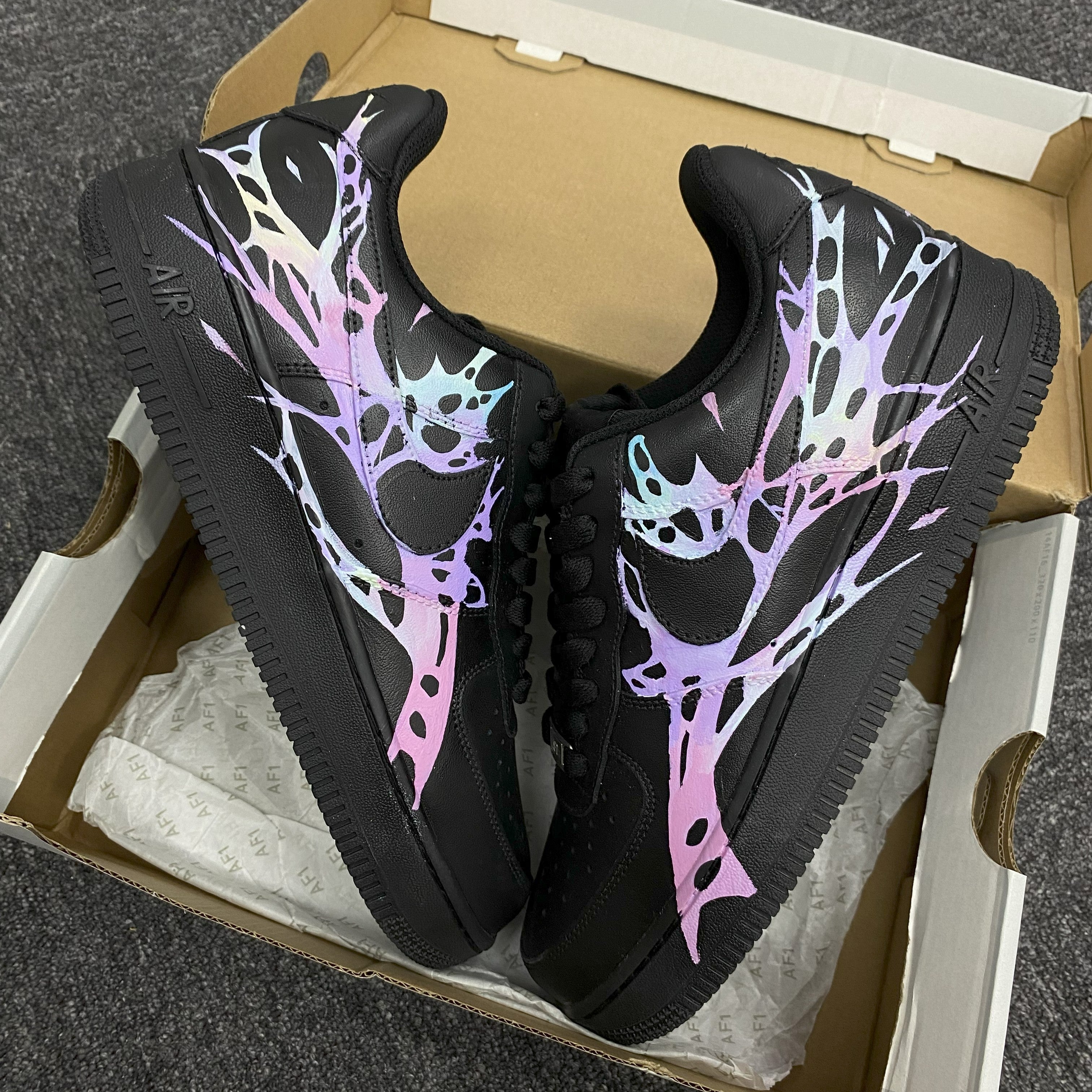 Custom Air Force 1 Black With Pastel Pink And Blue Patterns 