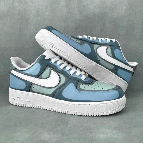 Custom Air Force 1 Blue And Teal Camouflage