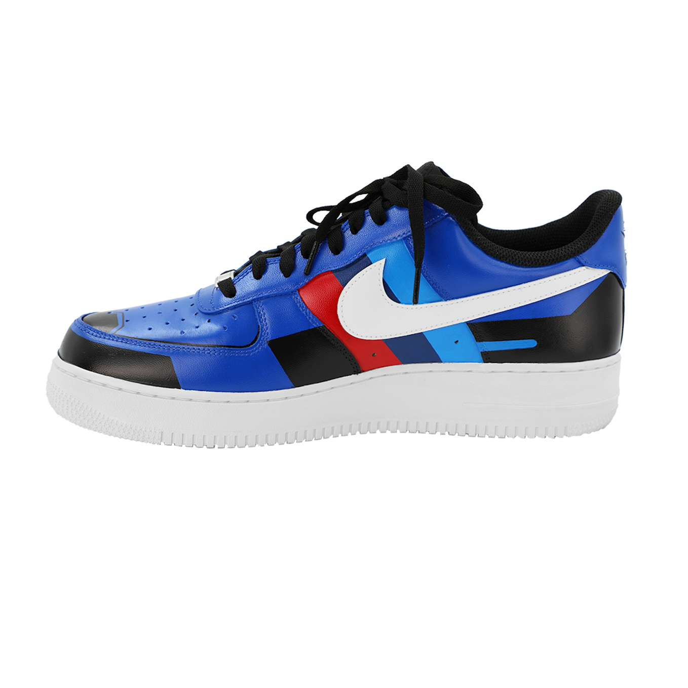 Custom Air Force 1 Blue Red Black Geometric Pattern