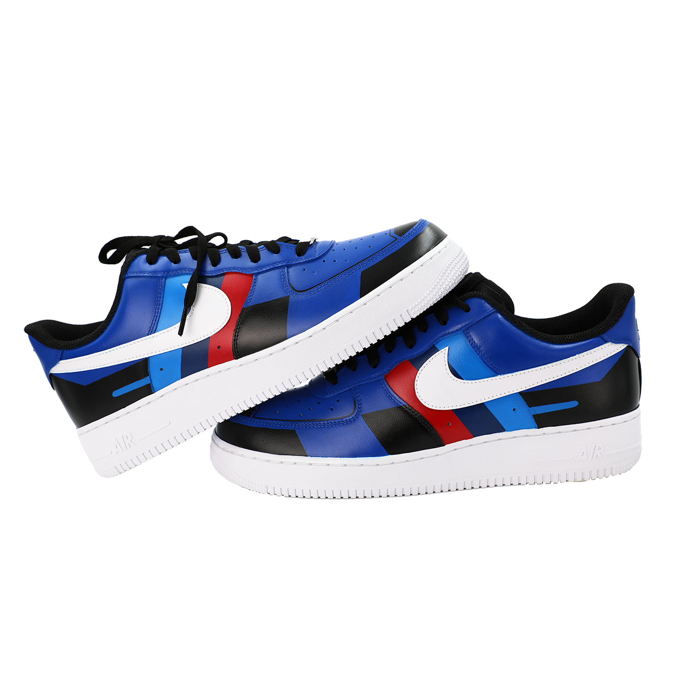 Custom Air Force 1 Blue Red Black Geometric Pattern