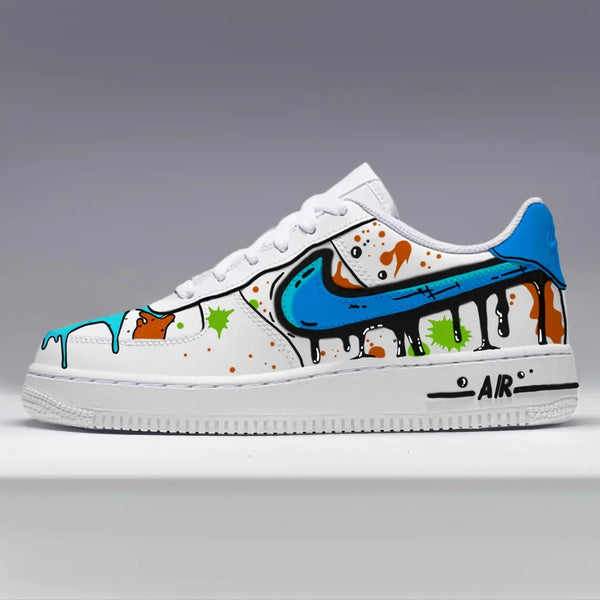 Custom Air Force 1 Blue With Splatter And Drip Paint Design