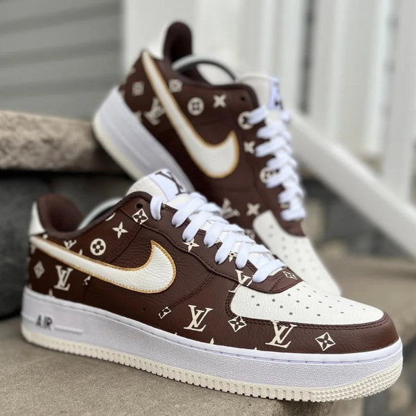 Custom Air Force 1 Brown And White With LV Patterns 