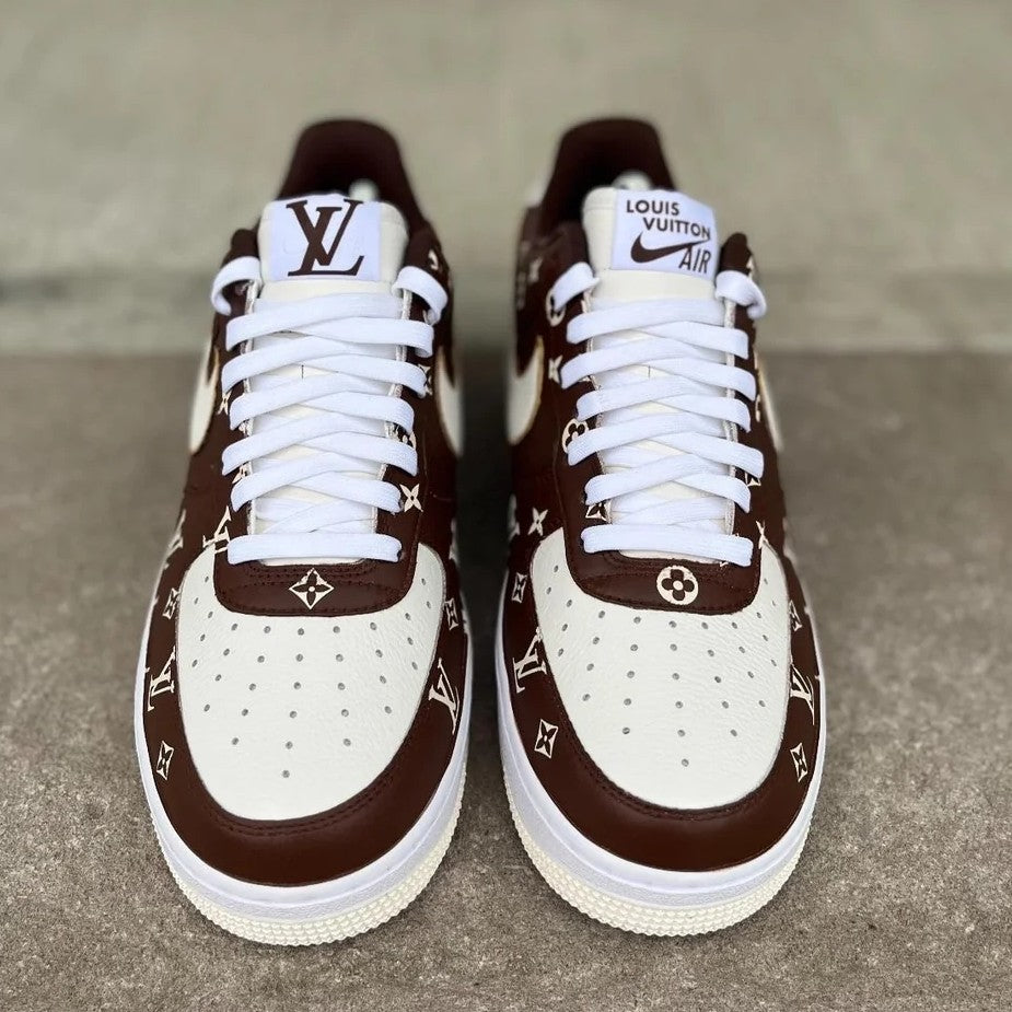 Custom Air Force 1 Brown And White With LV Patterns 
