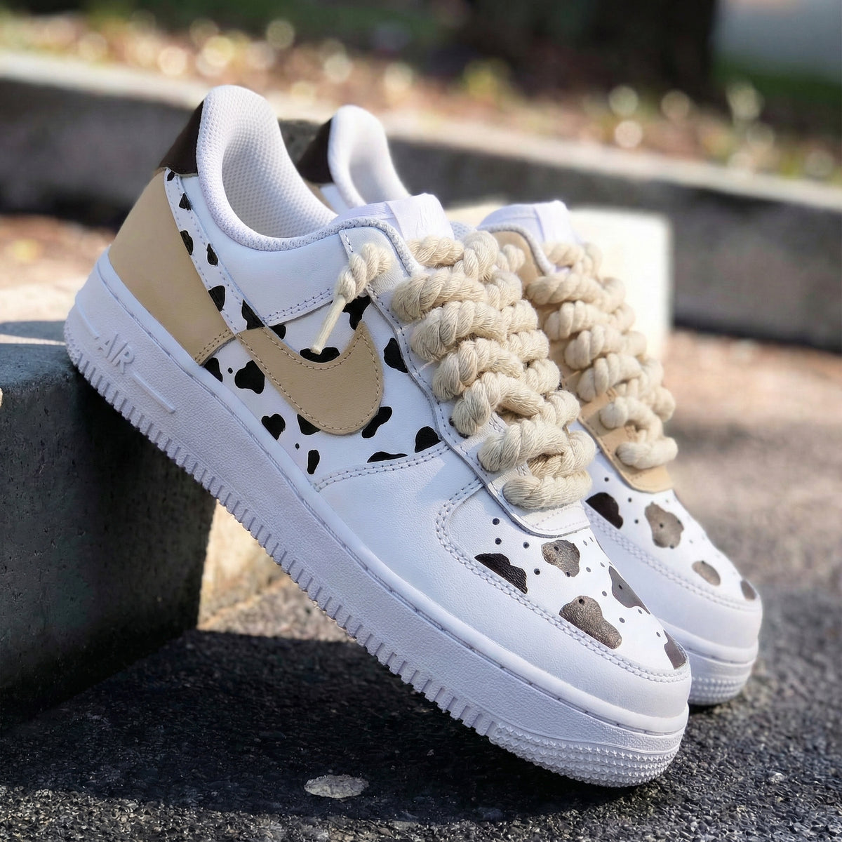 Custom Air Force 1 Cow Print Beige Brown – Unite Custom