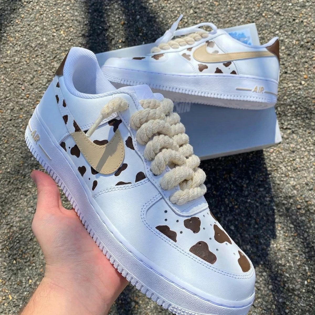 Custom Air Force 1 Cow Print Beige Brown – Unite Custom