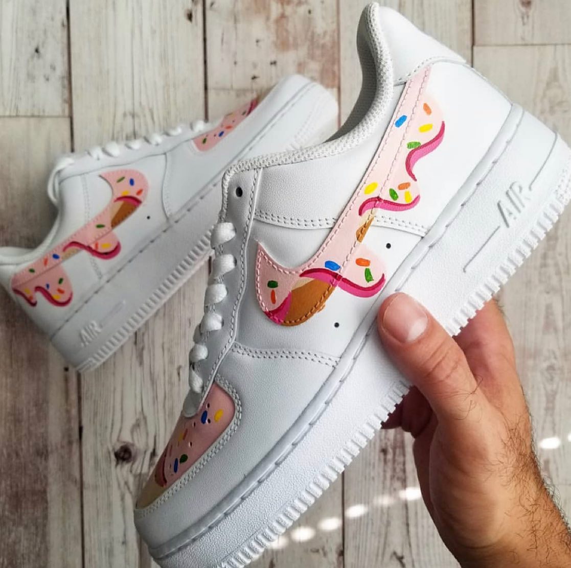Custom Air Force 1 Cute Baby Pink Donut Pattern Design – Unite Custom