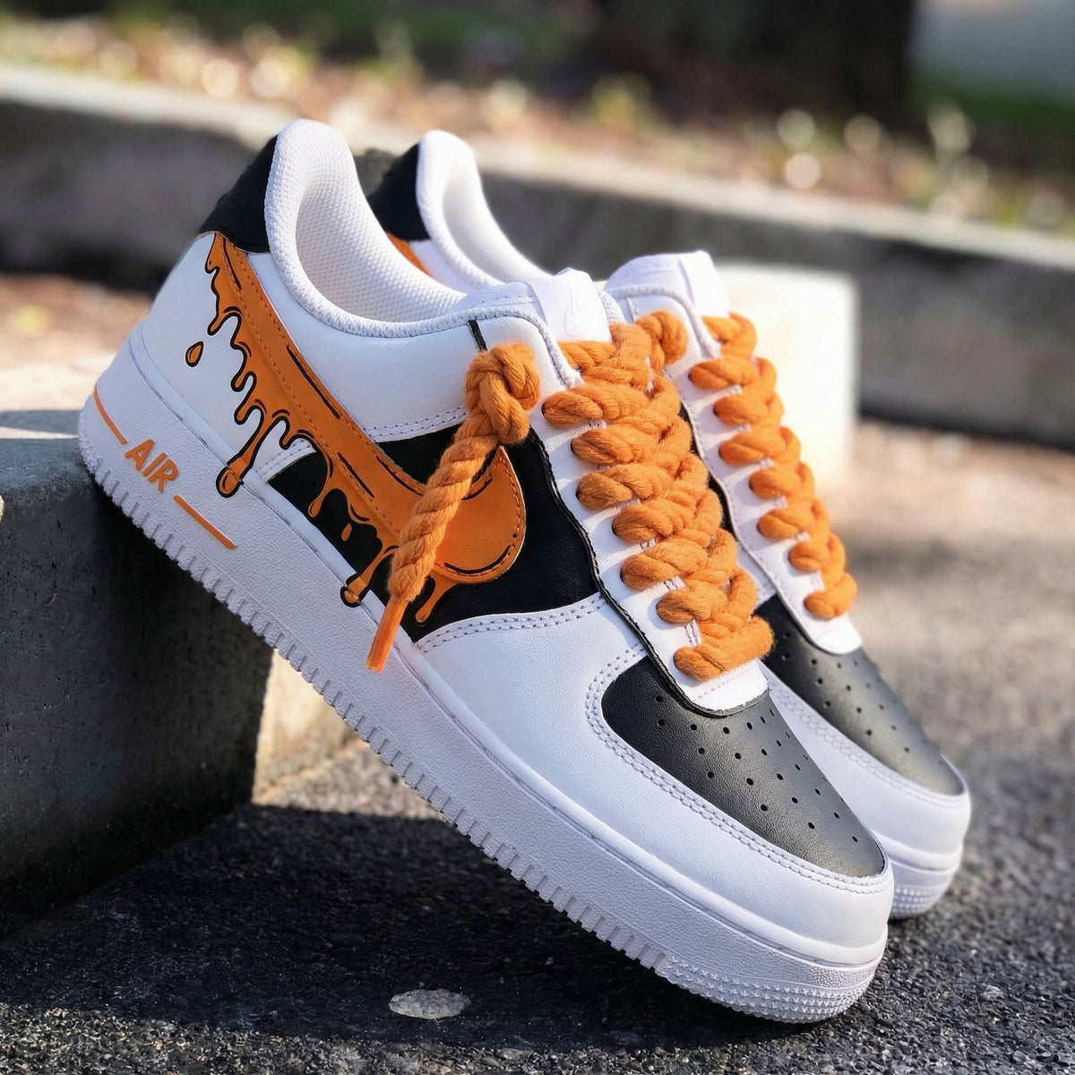 Custom Air Force 1 Drip Design Black Orange – Unite Custom