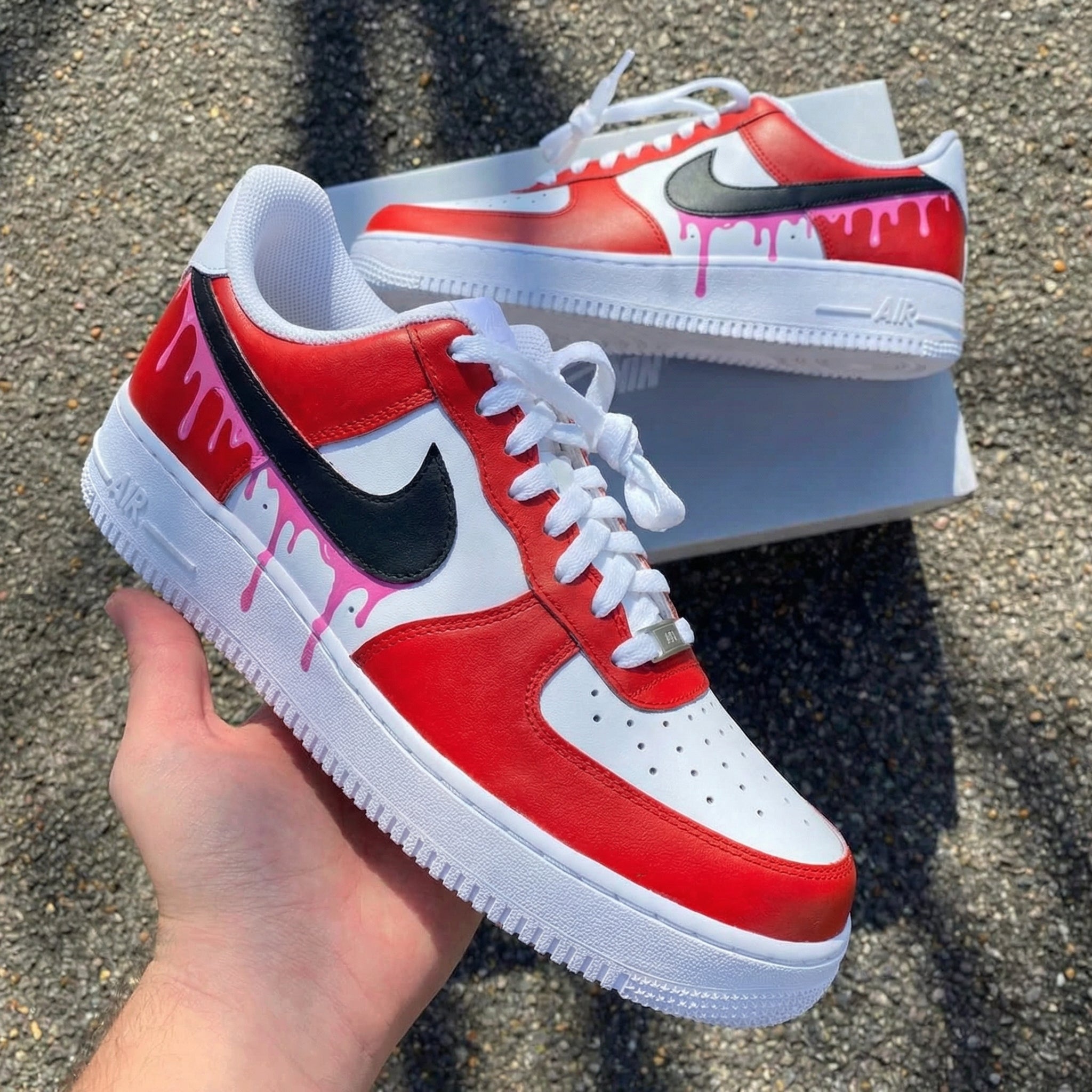 Custom Air Force 1 Drip Design Red Pink – Unite Custom