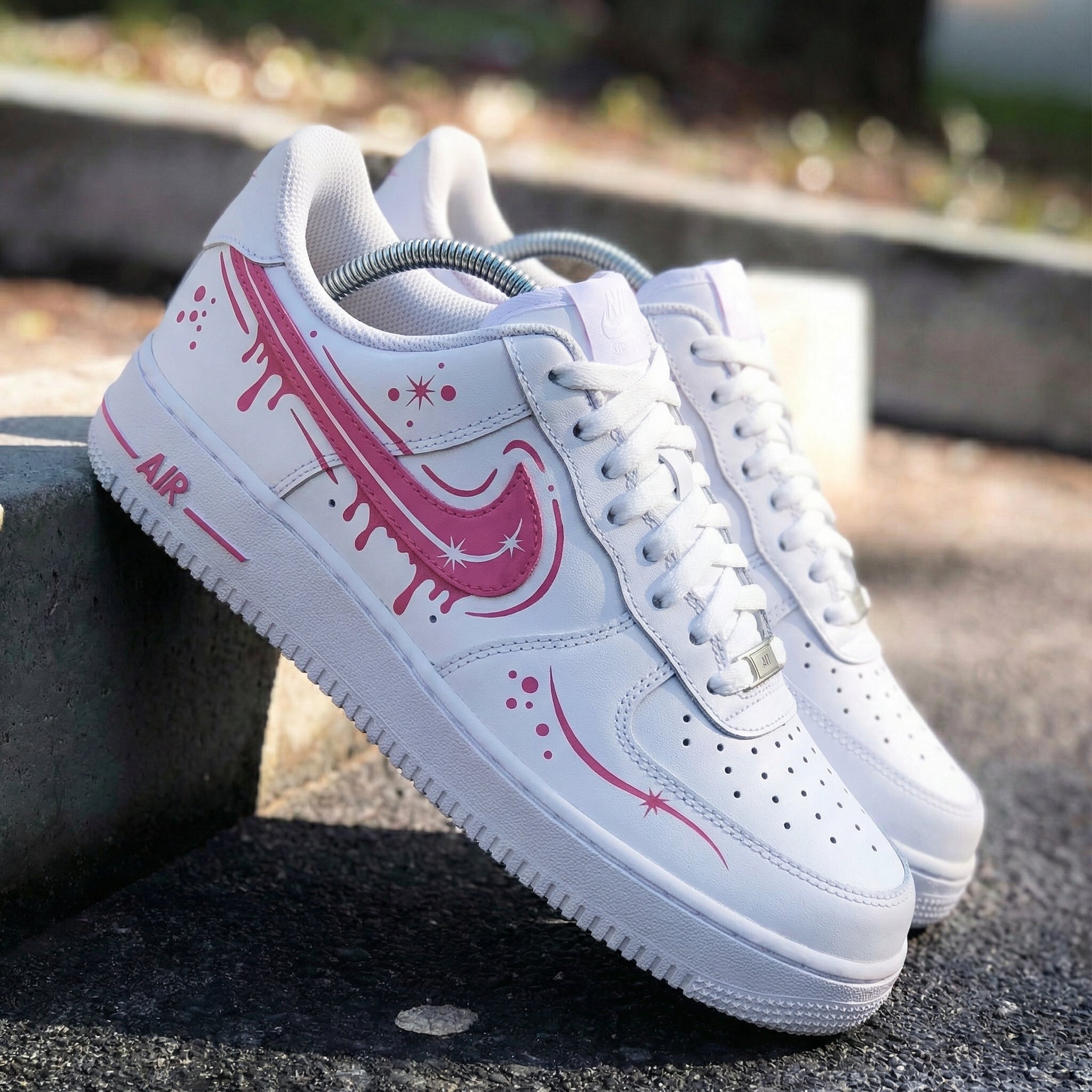 Custom Air Force 1 Drip Stars White Baby Pink – Unite Custom