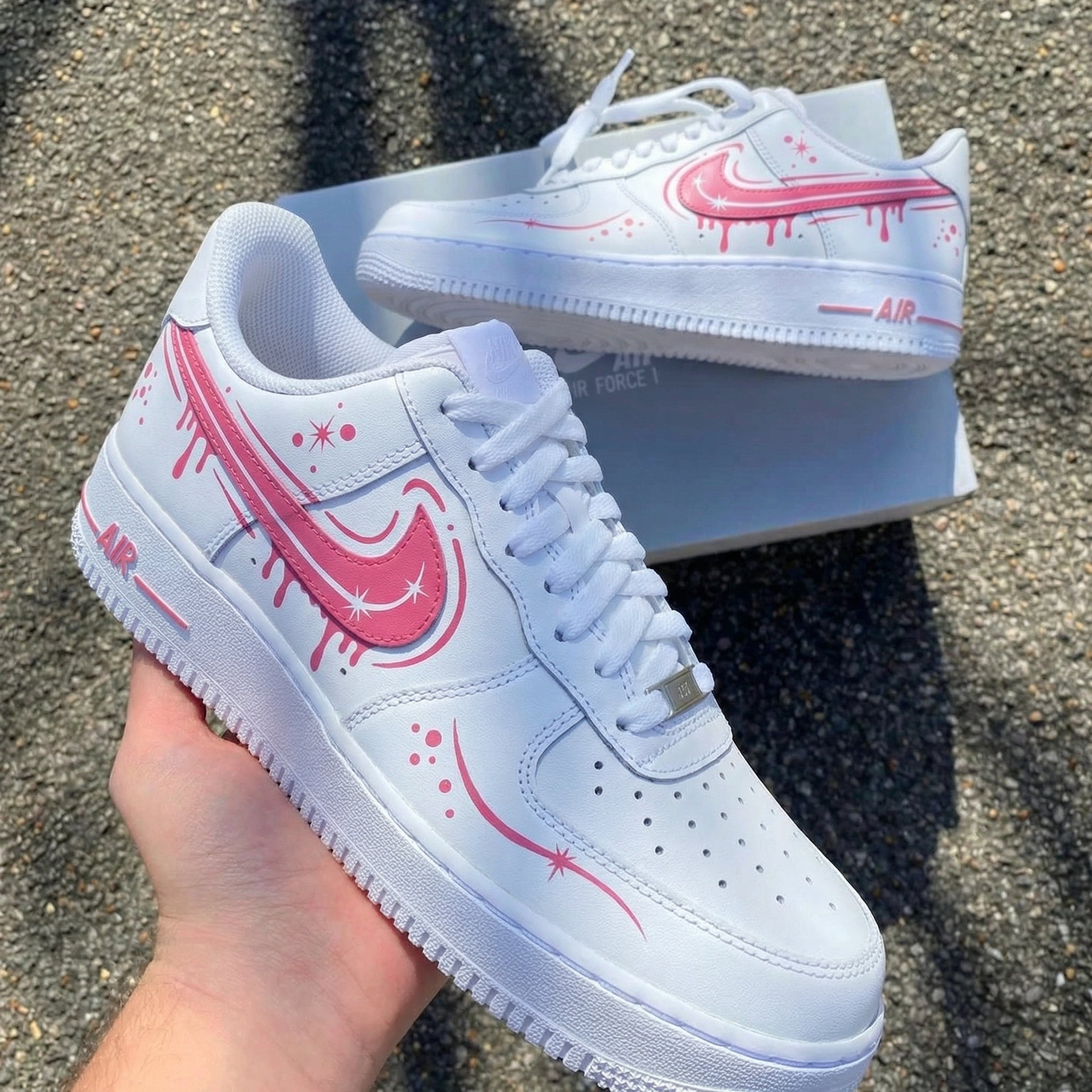 Custom Air Force 1 Drip Stars White Baby Pink – Unite Custom
