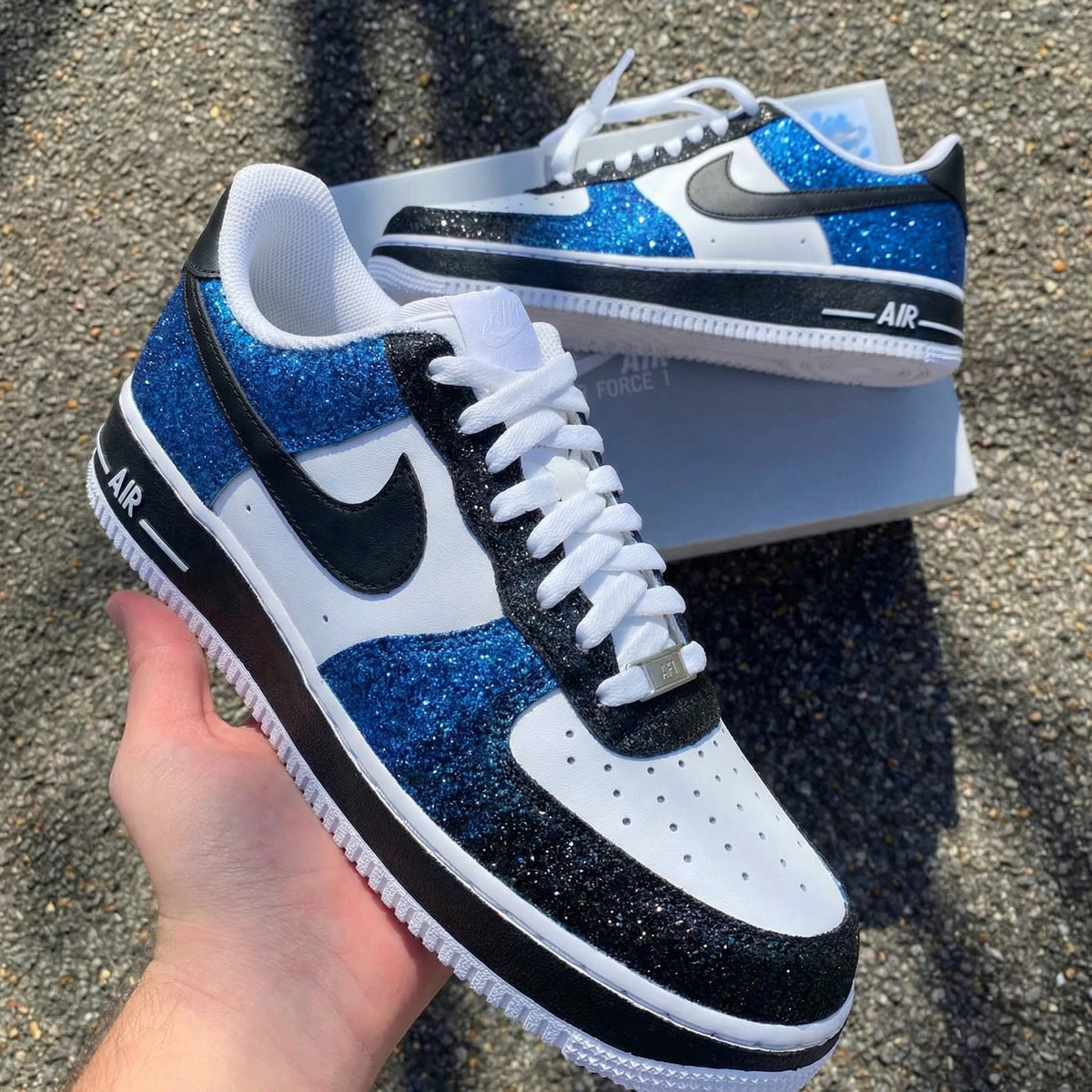 Custom Air Force 1 Glitter Blue Black – Unite Custom