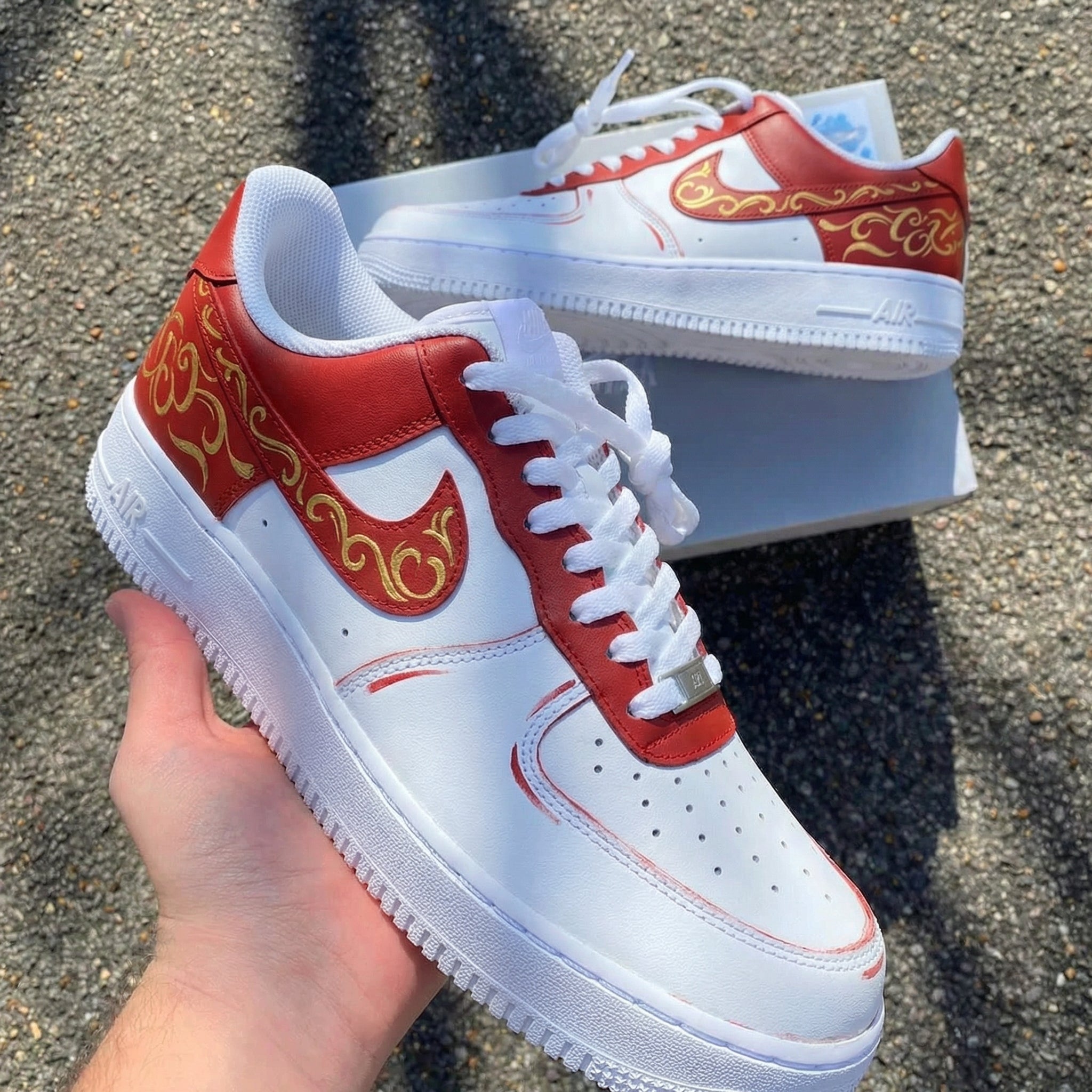 Custom Air Force 1 Golden Pattern Red And Gold – Unite Custom
