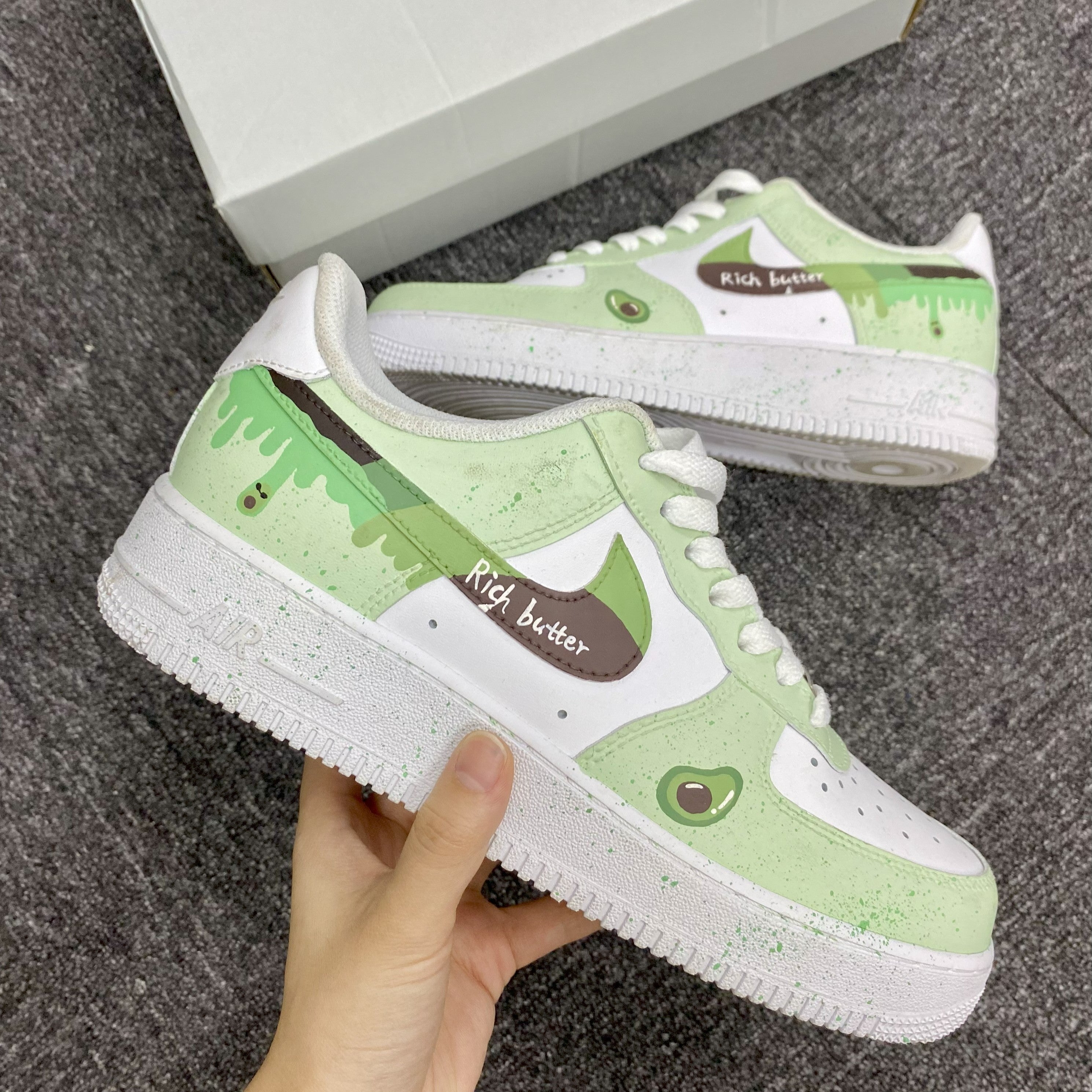 Custom Air Force 1 Light Green and White With Avocado Patterns 