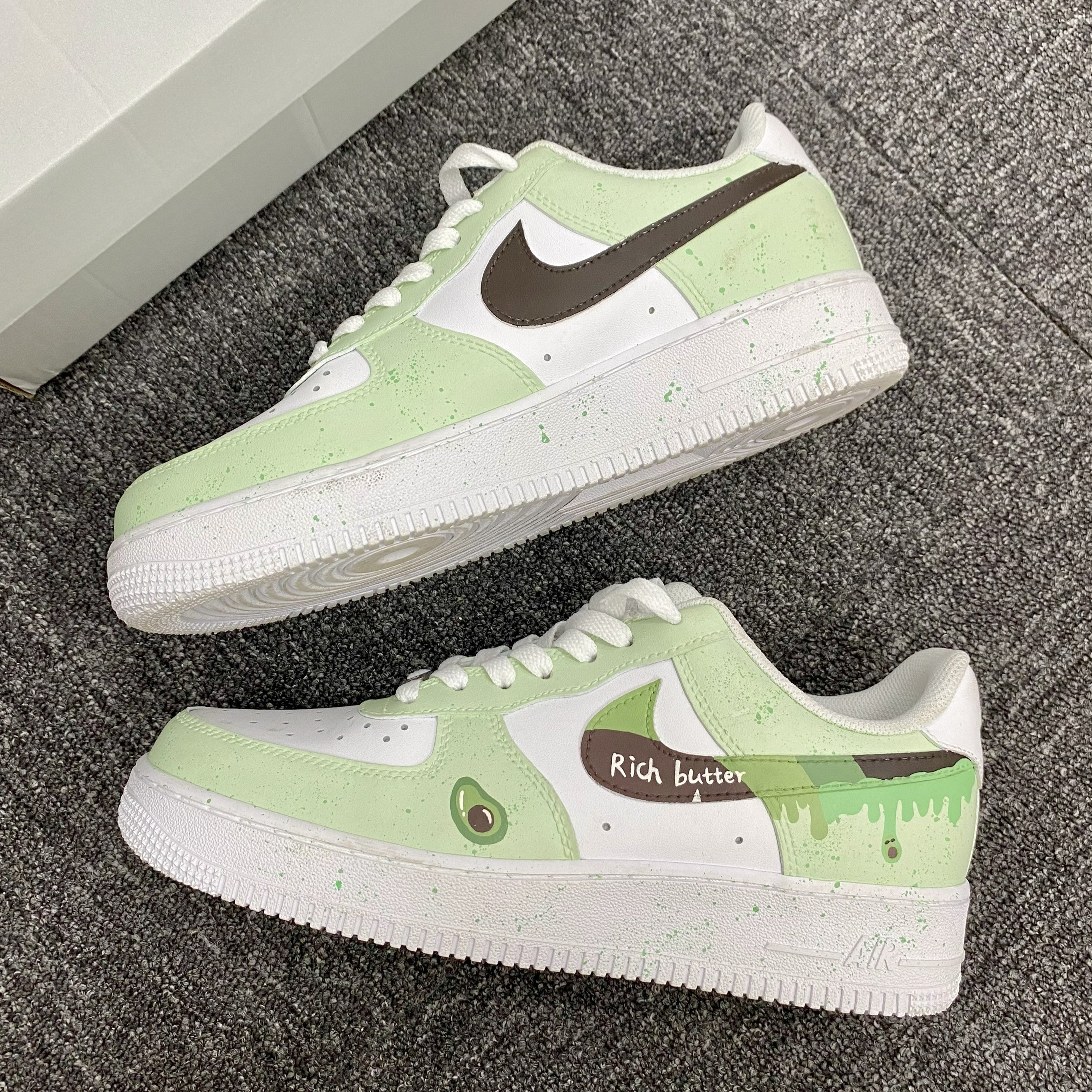 Custom Air Force 1 Light Green and White With Avocado Patterns 