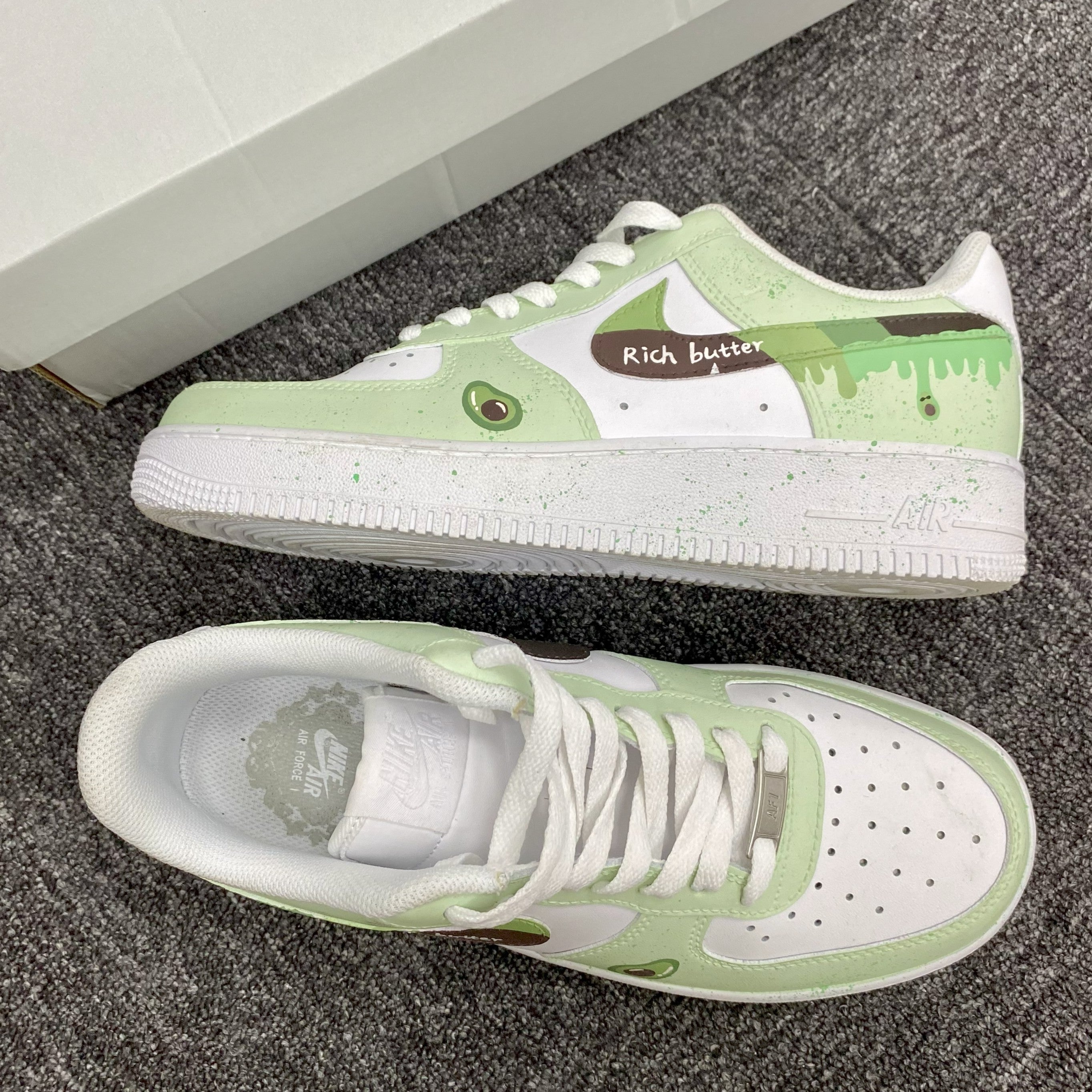 Custom Air Force 1 Light Green and White With Avocado Patterns 