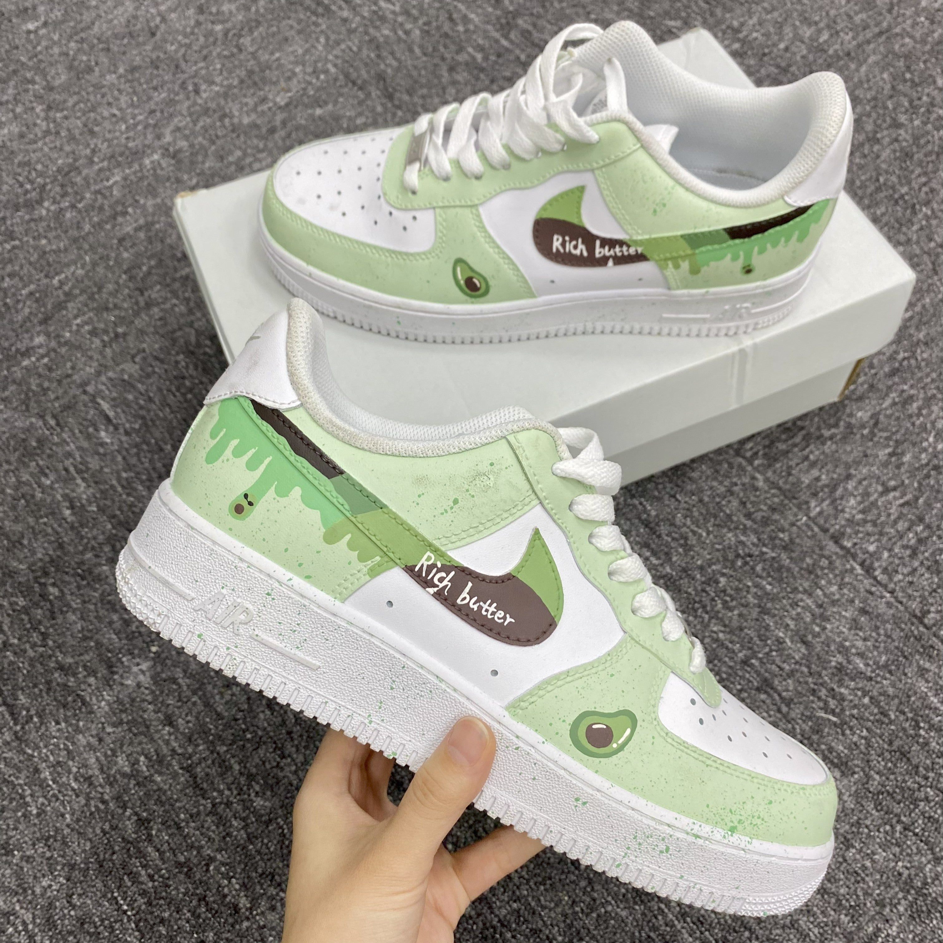 Custom Air Force 1 Light Green and White With Avocado Patterns 
