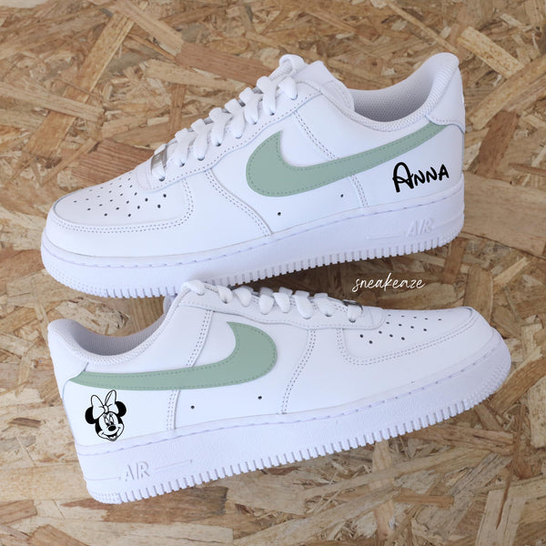 Custom Air Force 1 Mint Green Swoosh And Minnie Mouse Design