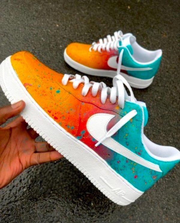Custom Air Force 1 Orange Teal Splatter Pattern