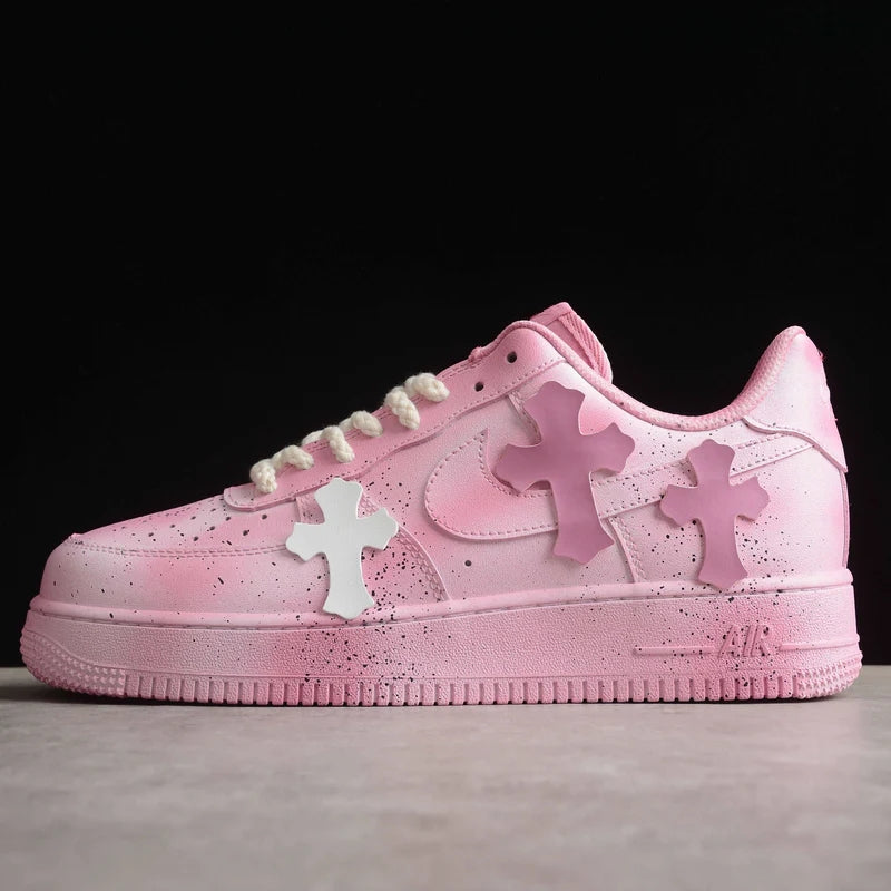 Custom Air Force 1 Pink With Cross Patterns Chrome Hearts – Unite Custom