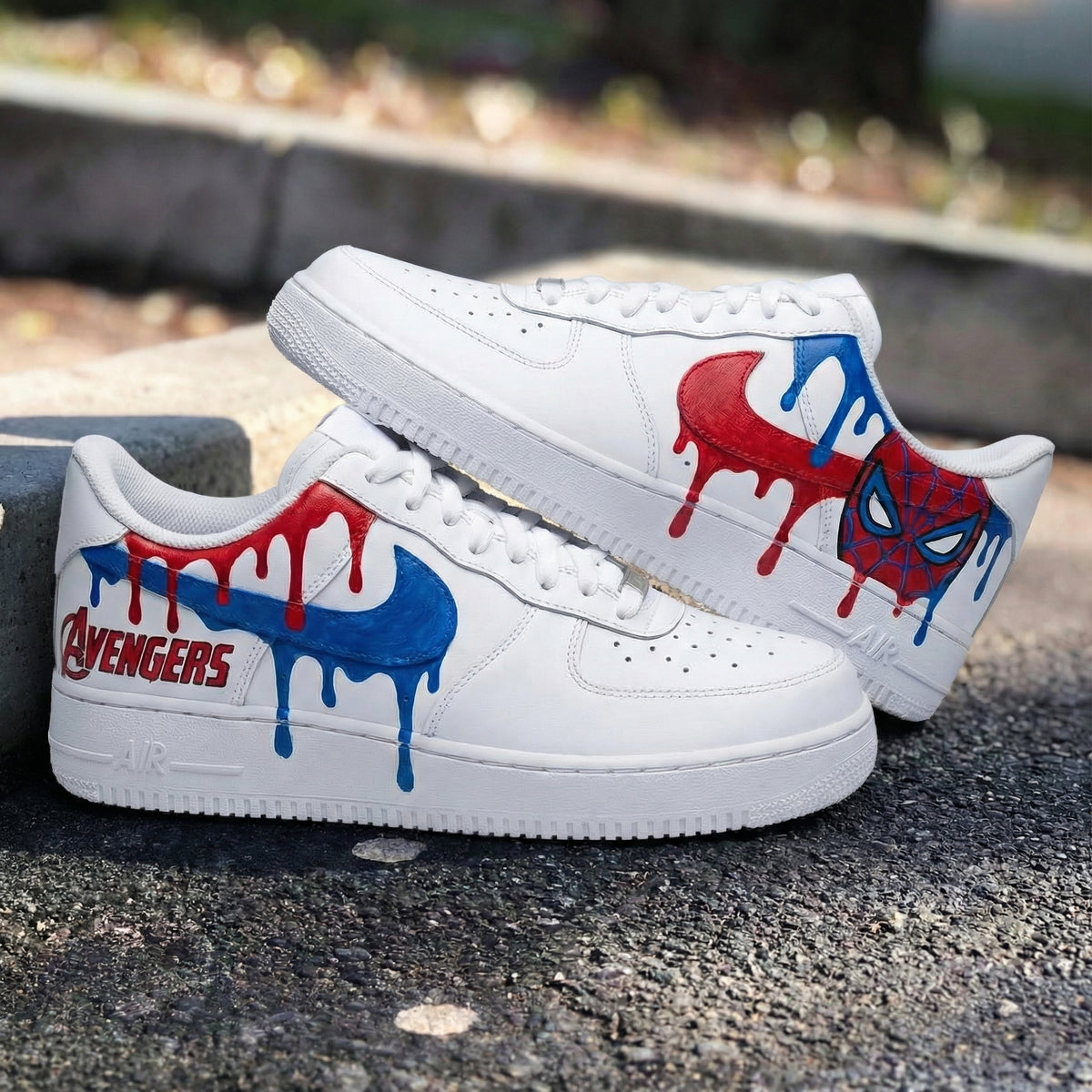 Custom Air Force 1 Spider Man Avengers Drip Red Blue – Unite Custom