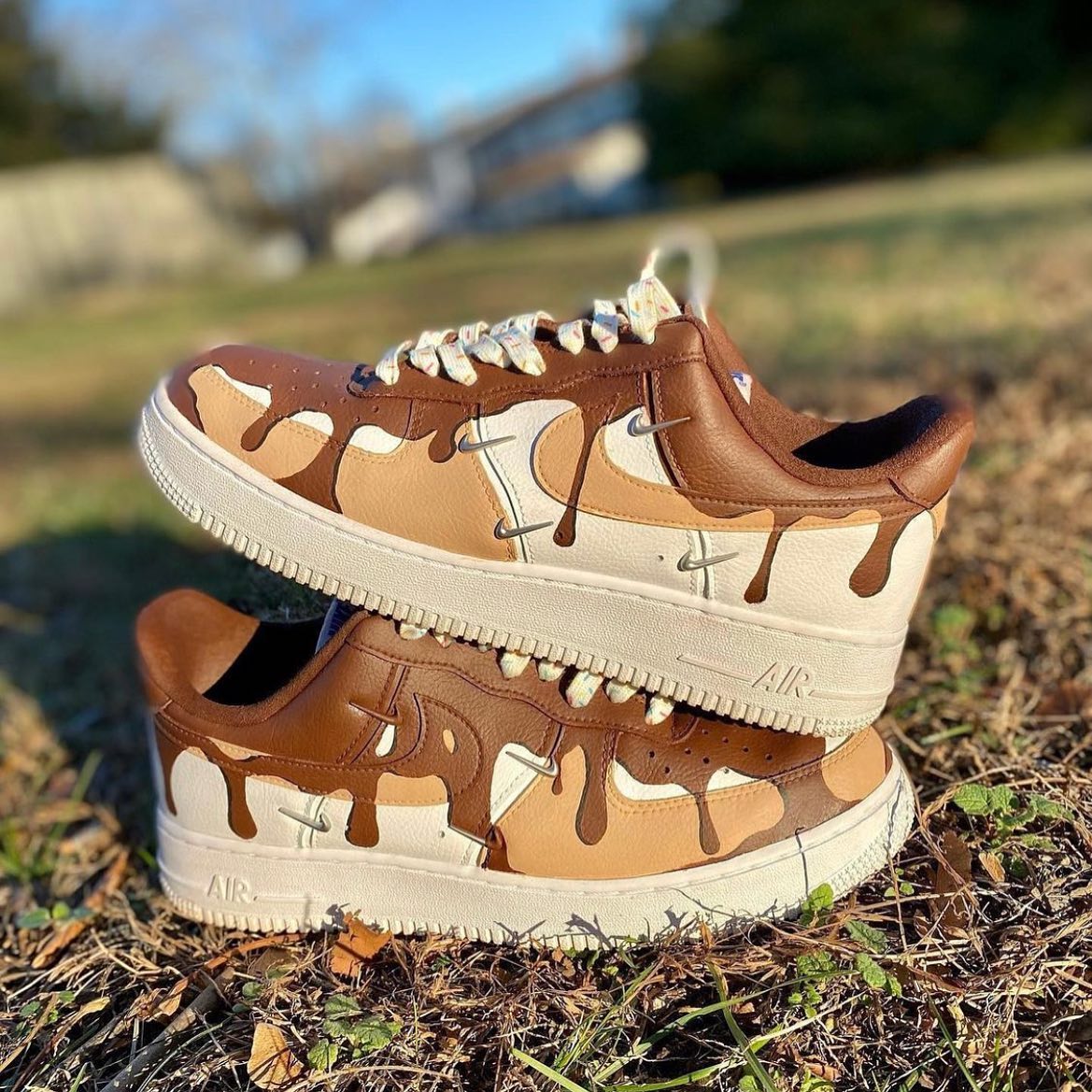 Custom Af1 Drip Custom Air Force 1 Warm Brown and Beige Drip Pattern Design – Unite Custom