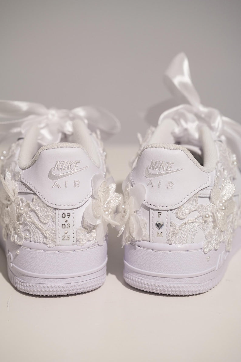 Custom Air Force 1 Wedding White With Floral Embroidery And Pearls