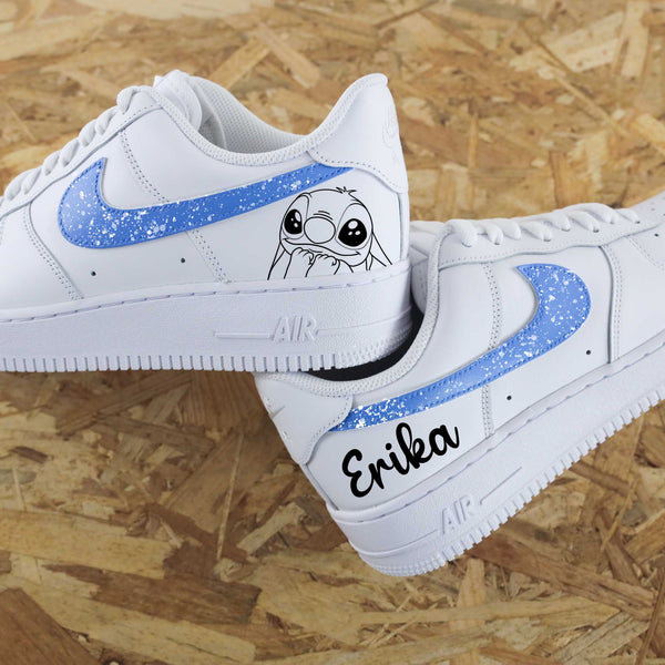 Custom Air Force 1 White Baby Blue Glitter Stitch Design