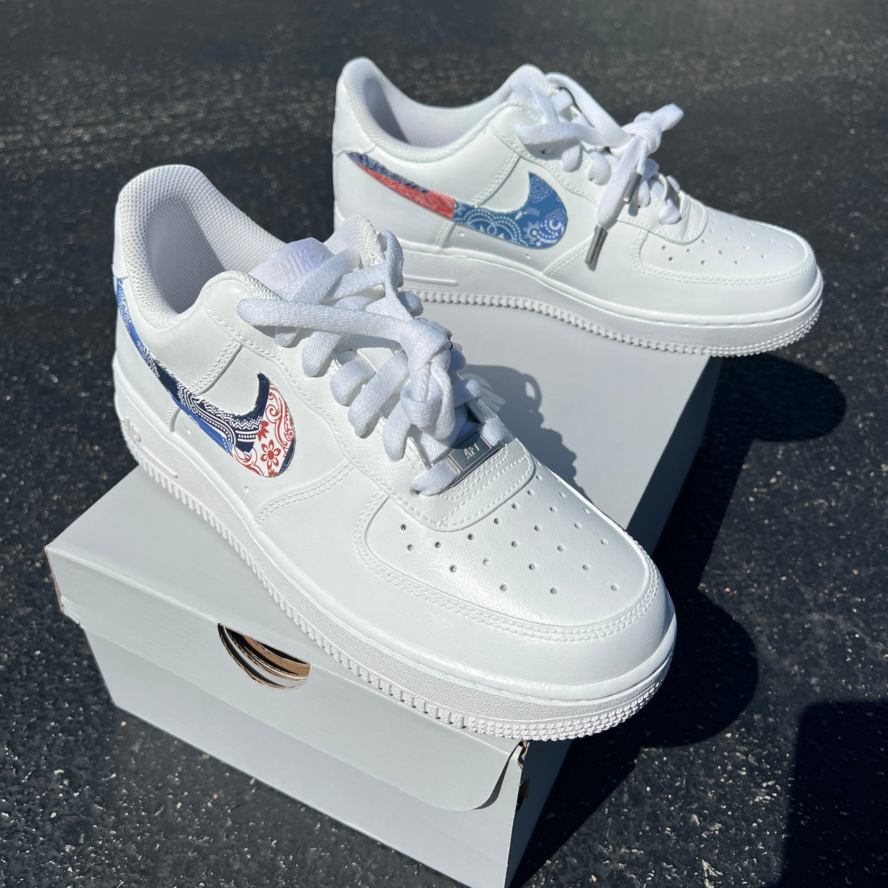 Custom Air Force 1 White BAndana Swoosh