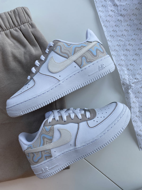 Custom Air Force 1 White Beige With Wavy Pattern