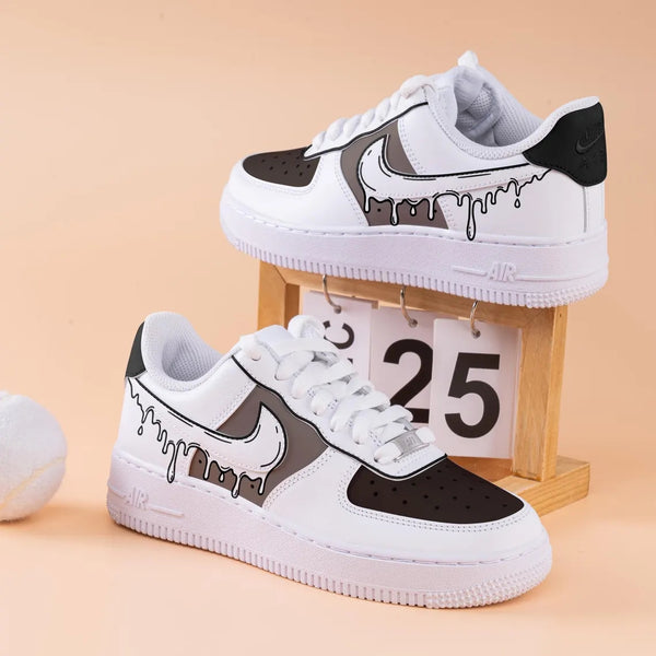Custom Air Force 1 White Black Drip Pattern