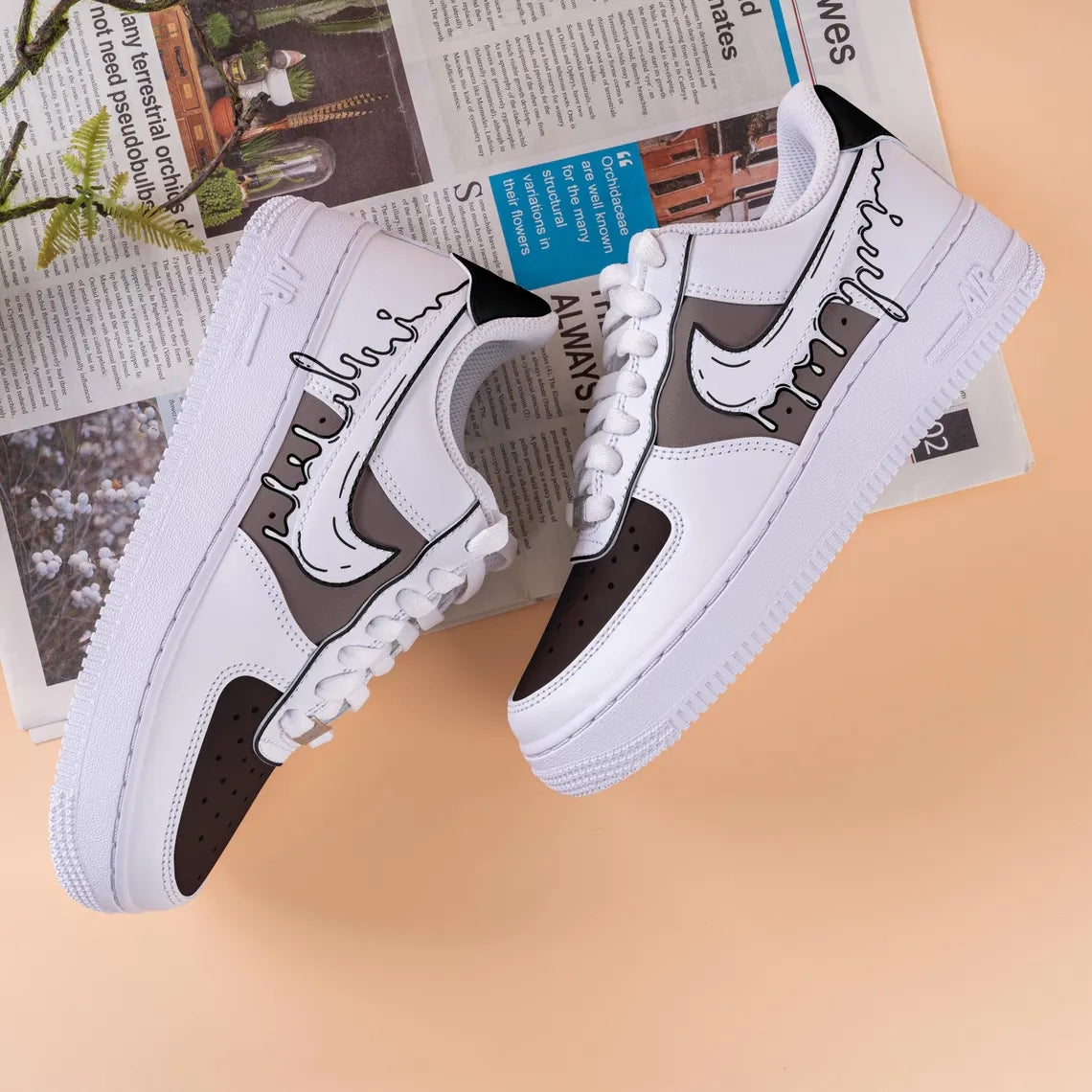 Custom Air Force 1 White Black Drip Pattern