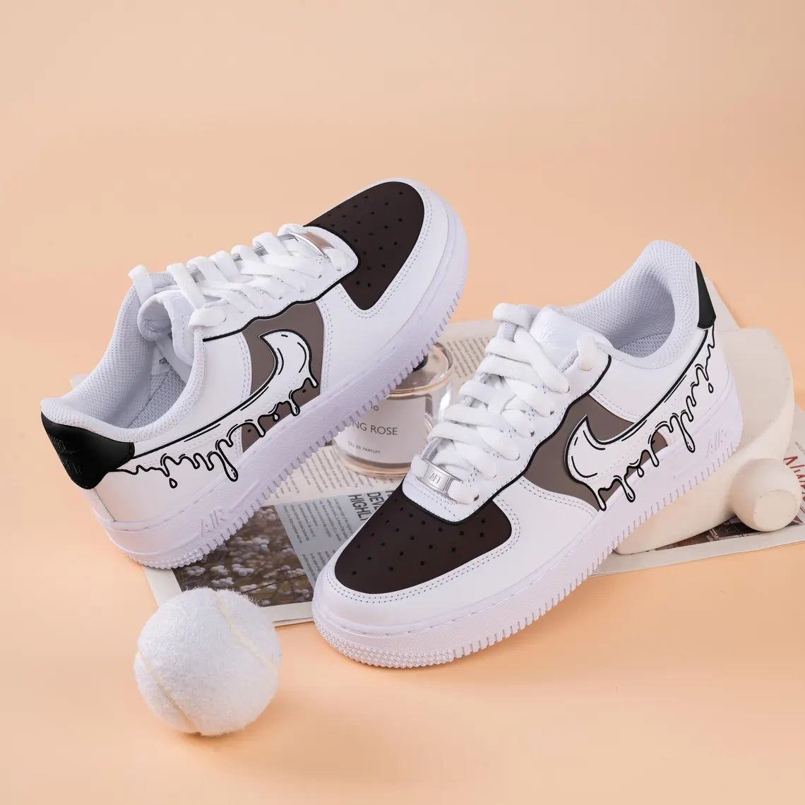 Custom Air Force 1 White Black Drip Pattern