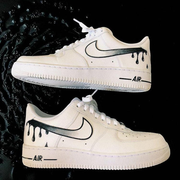 Custom Air Force 1 White Black Drip Pattern