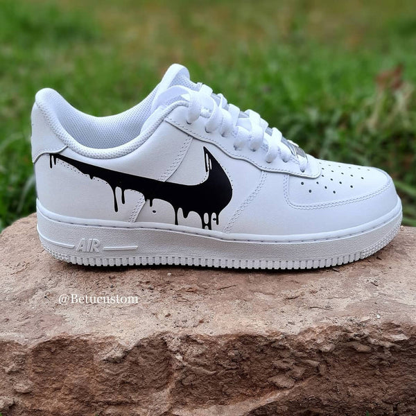 Custom Air Force 1 White Black Swoosh Dripping