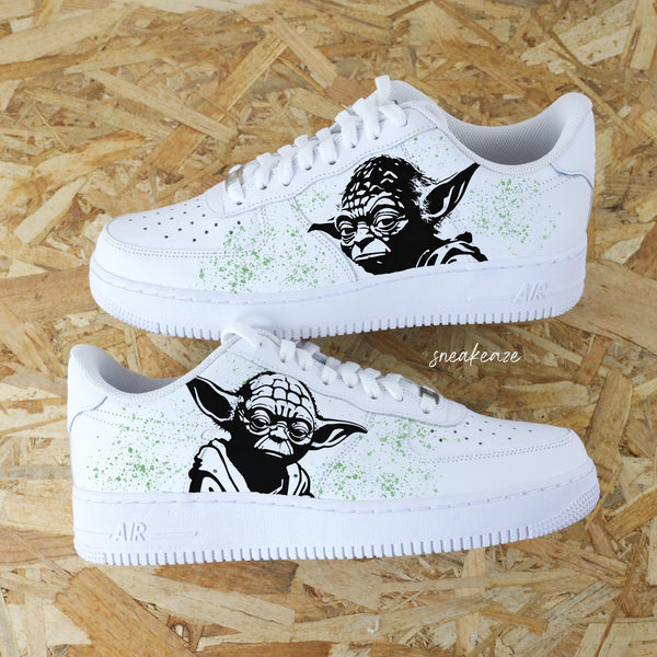 Custom Air Force 1 White Black Yoda Graphic