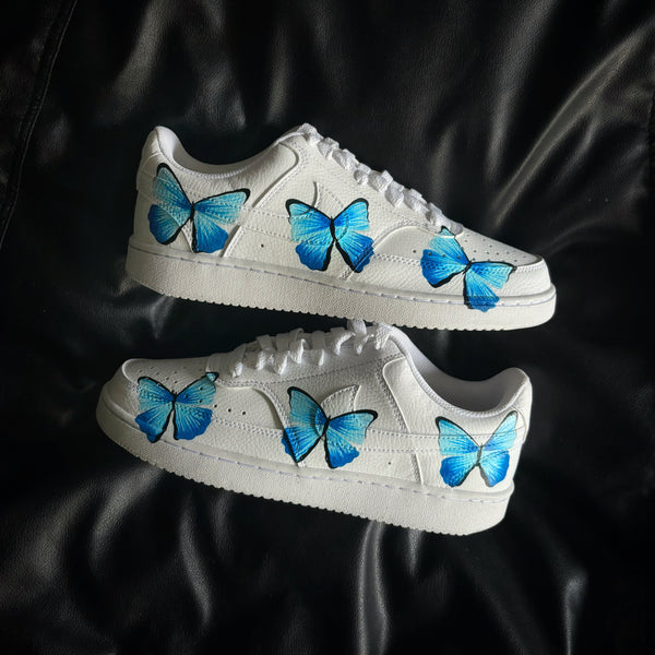 Custom Air Force 1 White Blue Butterfly Motif